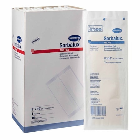 Sorbalux Abd Abdominal Pad 8 X 10 Inch, 1 per Pouch, Sterile 1-Ply Rectangle, 320PK 48720000